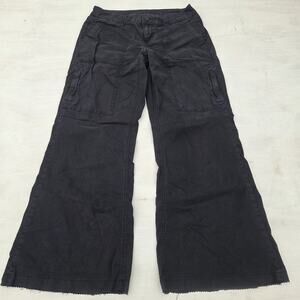 American Eagle Womens 4 Short Stretch Baggy Wide Leg Cargo Black Pants Raw Hem
